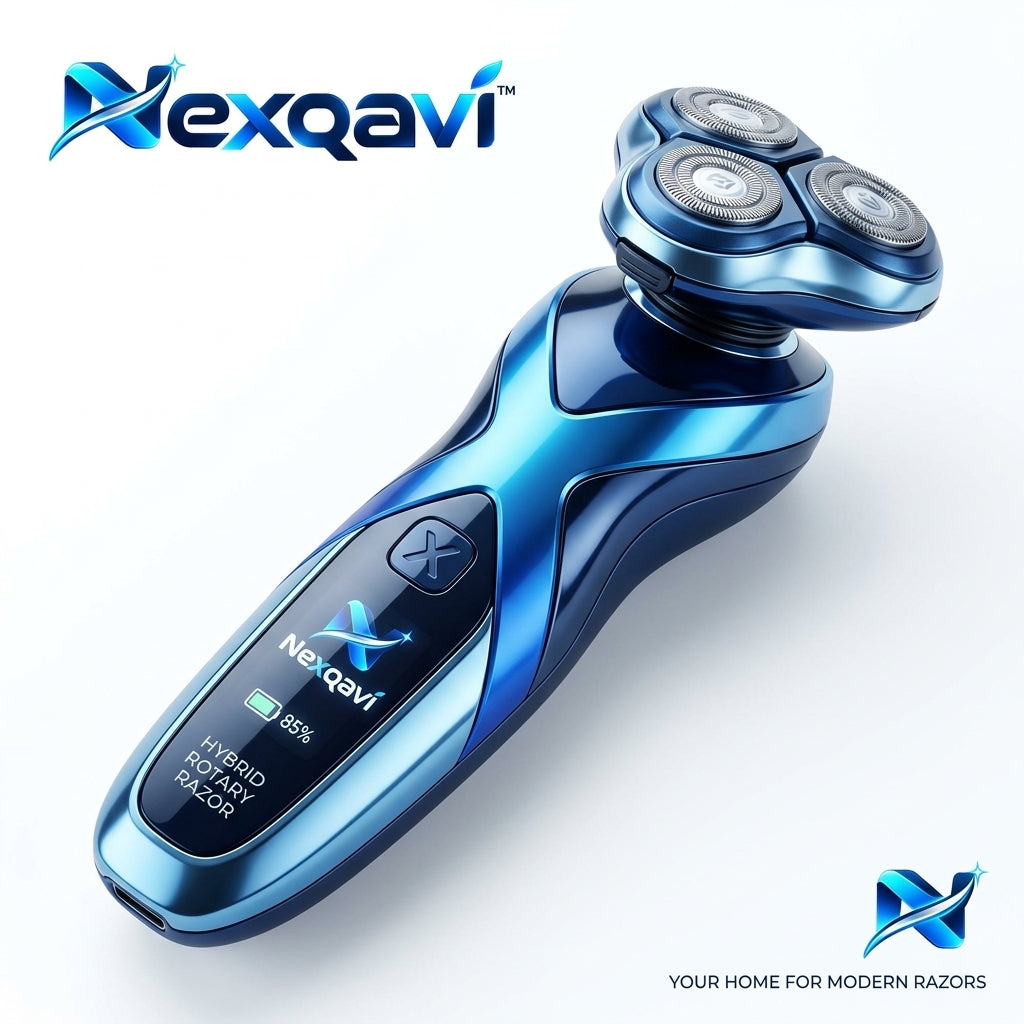 Nexqavi™ Hybrid Rotary Razor for Men – Precision Electric Shaver with 3D Floating Heads, Smart Digital LED Battery Display, USB-C Fast Rechargeable, Wet & Dry Ergonomic Cordless Razor