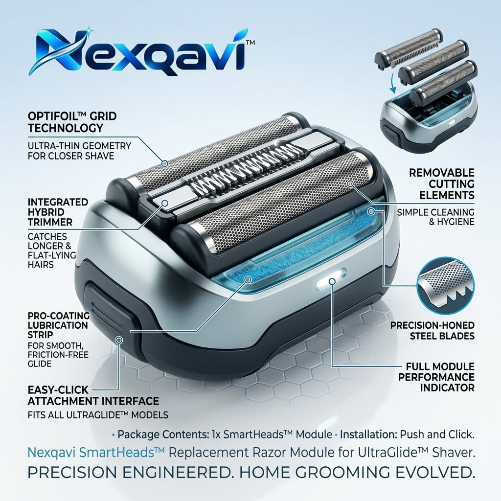 Nexqavi™ Replacement Razor Module for Shaver, Precision-Engineered 3-Stage Foil & Cutter Cassette with Skin-Glide Strip, Easy Snap-On Fit (Wet & Dry)