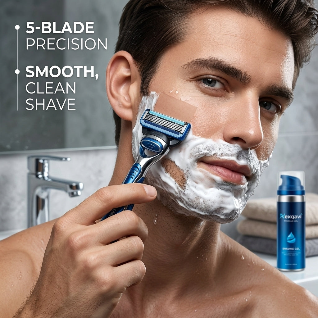 Nexqavi™ 5-Blade Men's Shaving Razor – Precision Pivoting Head & Ergonomic Non-Slip Weighted Chrome Handle with Lubricating Moisture Strip, Premium Manual Razor for a Smooth, Close Shave