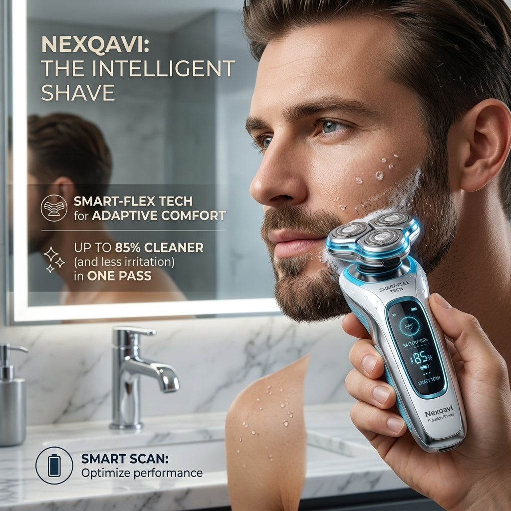 Nexqavi™ Precision Shaver for Men – Wet & Dry Electric Rotary Razor with Smart-Flex Tech, Smart Scan LED Display, Cordless USB-C Rechargeable Grooming Kit for a Close, Smooth Shave