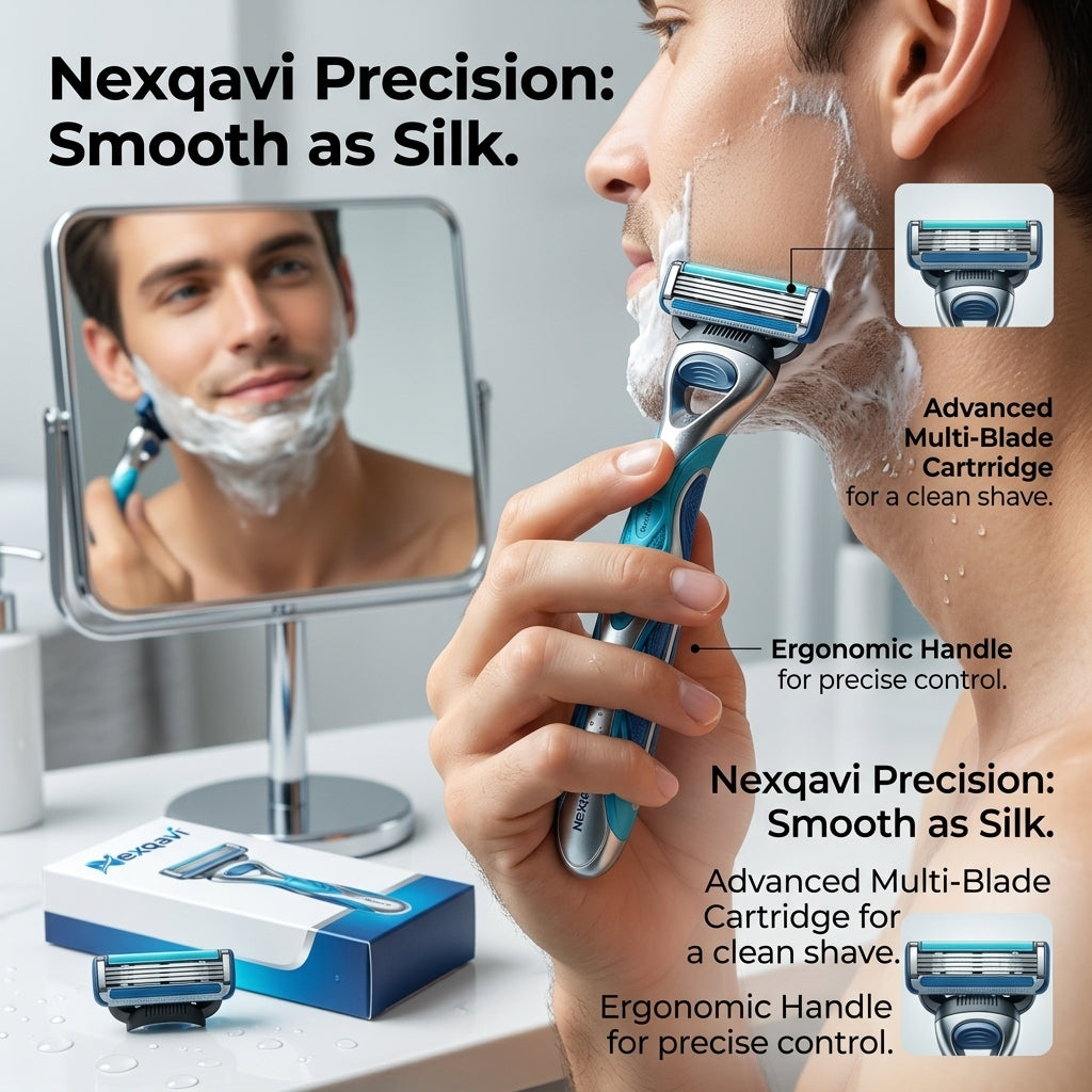 Nexqavi™ Precision Series Men’s Razor – Advanced Multi-Blade Cartridge with Precision-Engineered Blades, Ergonomic Weighted Non-Slip Handle & Smooth Glide Lubricating Strip for an Ultra-Close, Irritation-Free Shave