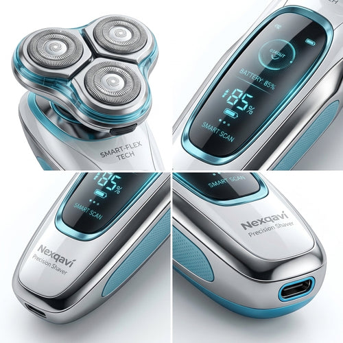 Nexqavi™ Precision Shaver for Men – Wet & Dry Electric Rotary Razor with Smart-Flex Tech, Smart Scan LED Display, Cordless USB-C Rechargeable Grooming Kit for a Close, Smooth Shave