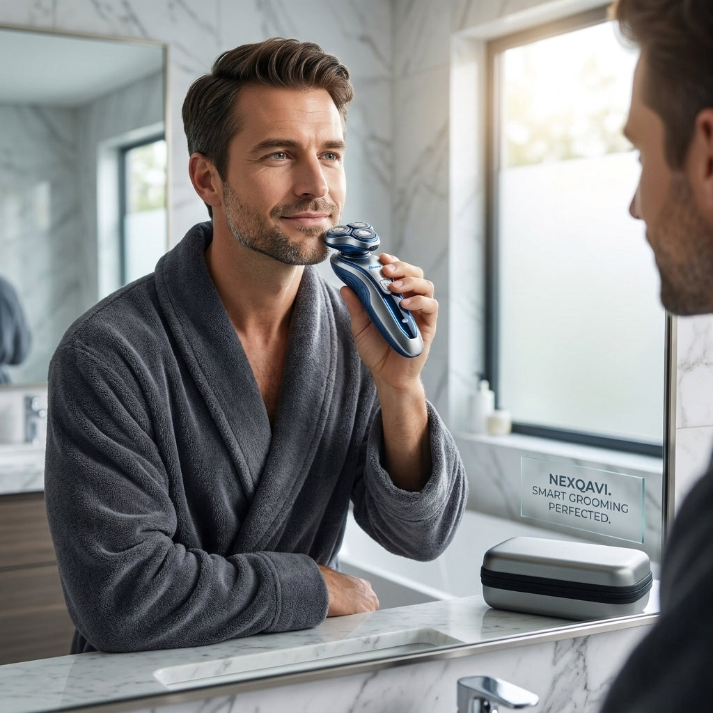 Nexqavi™ Pro Series Electric Shaver for Men, 3D Intelligent Rotary Razor with Precision Titanium Blades, Smart Sensor Tech, Cordless Rechargeable Wet & Dry Shaver with LED Display & Long Battery Life