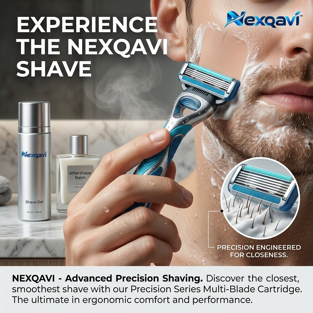 Nexqavi™ Precision Series Men’s Razor – Advanced Multi-Blade Cartridge with Precision-Engineered Blades, Ergonomic Weighted Non-Slip Handle & Smooth Glide Lubricating Strip for an Ultra-Close, Irritation-Free Shave