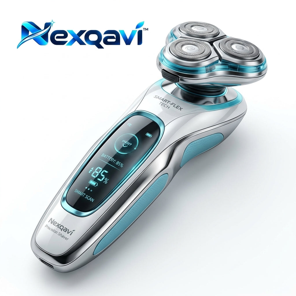 Nexqavi™ Precision Shaver for Men – Wet & Dry Electric Rotary Razor with Smart-Flex Tech, Smart Scan LED Display, Cordless USB-C Rechargeable Grooming Kit for a Close, Smooth Shave