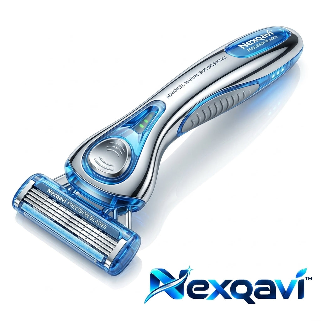 Nexqavi™ Advanced Manual Shaving System – Premium 5-Blade Men’s Razor with Ergonomic Weighted Chrome Handle, Pivoting Contour Head & Moisture Glide Strip for an Ultra-Close, Friction-Free Shave