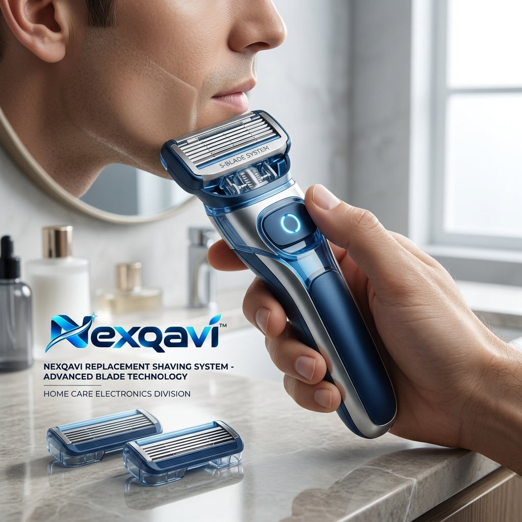 Nexqavi™ 5-Blade Electric Shaver for Men, Advanced Foil Shaving System with 2 Replacement Cartridge Heads, Precision Wet & Dry Grooming Razor with Smart LED Control
