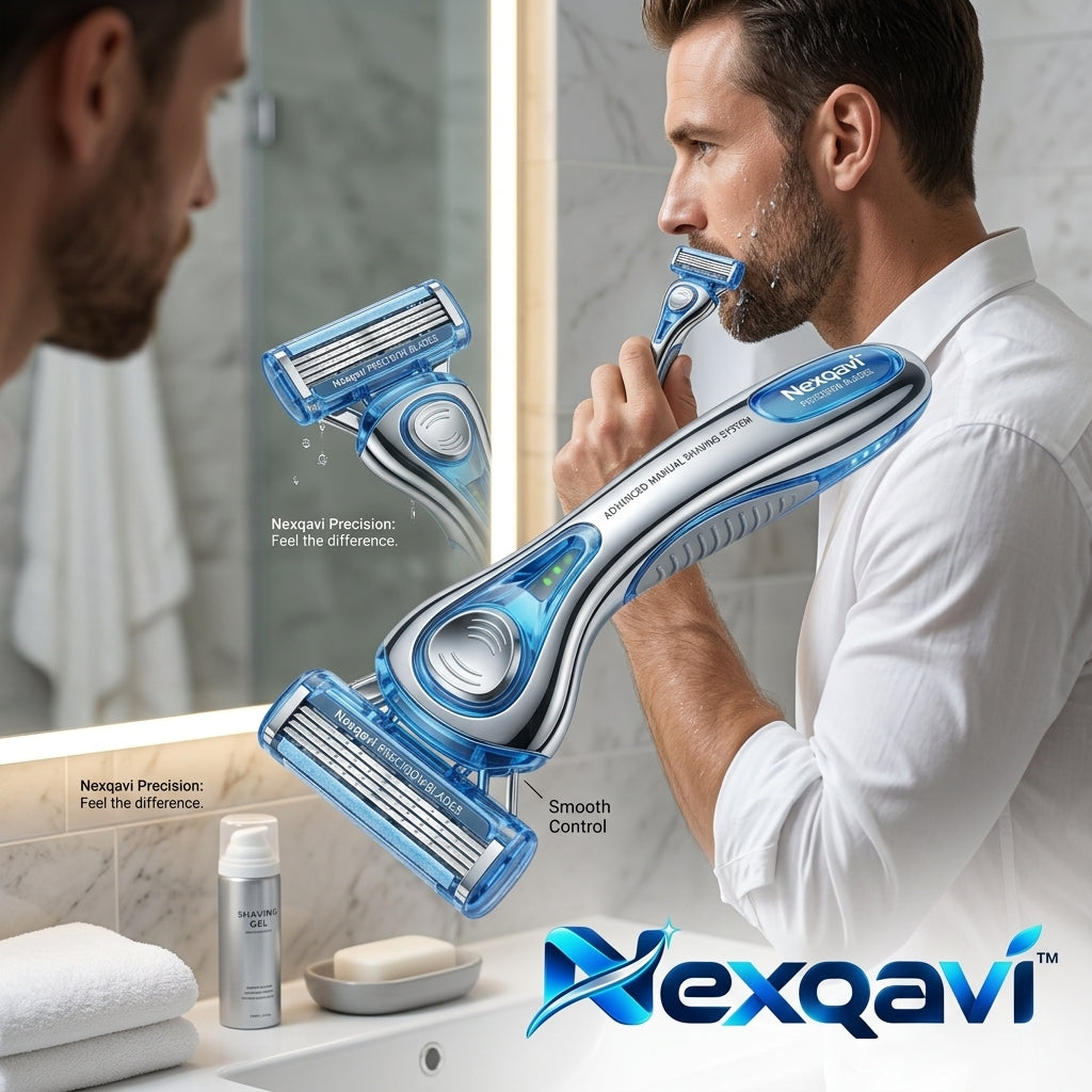 Nexqavi™ Advanced Manual Shaving System – Premium 5-Blade Men’s Razor with Ergonomic Weighted Chrome Handle, Pivoting Contour Head & Moisture Glide Strip for an Ultra-Close, Friction-Free Shave