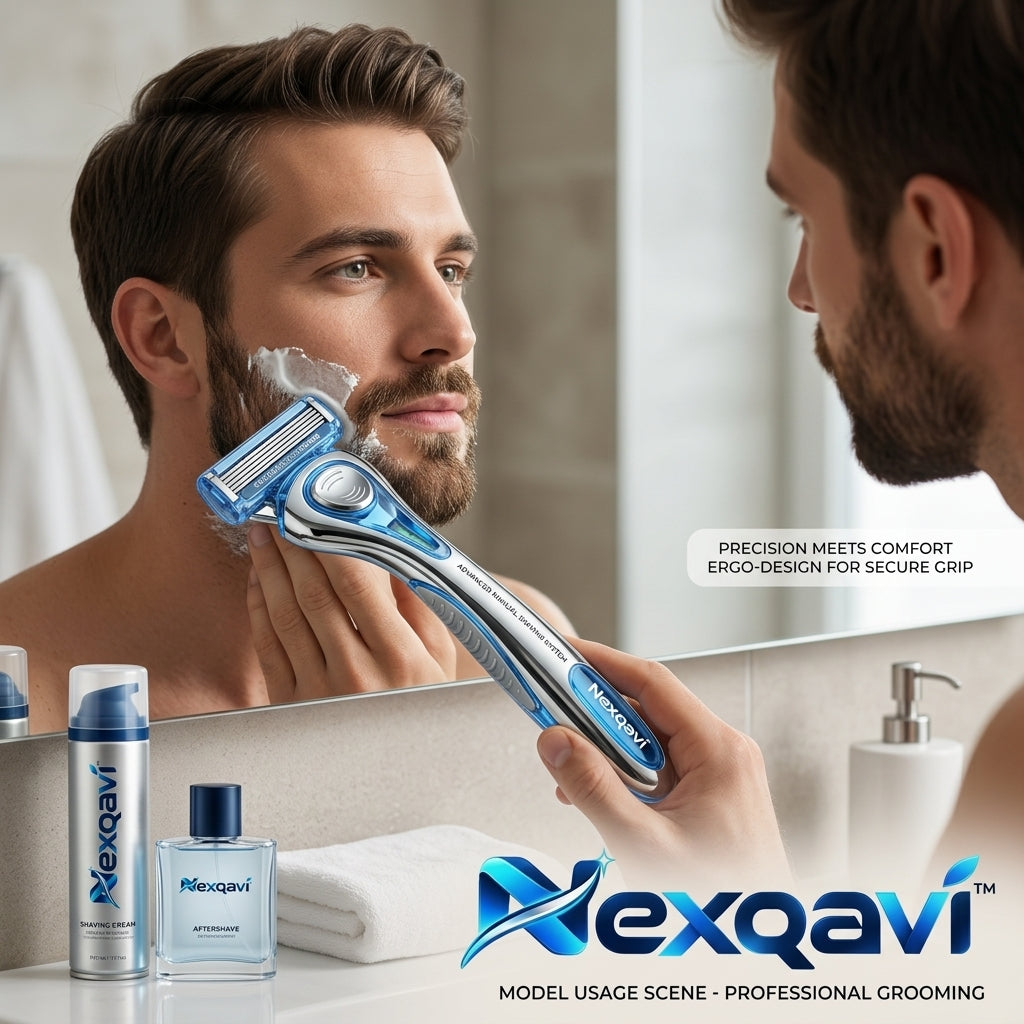 Nexqavi™ Advanced Manual Shaving System – Premium 5-Blade Men’s Razor with Ergonomic Weighted Chrome Handle, Pivoting Contour Head & Moisture Glide Strip for an Ultra-Close, Friction-Free Shave