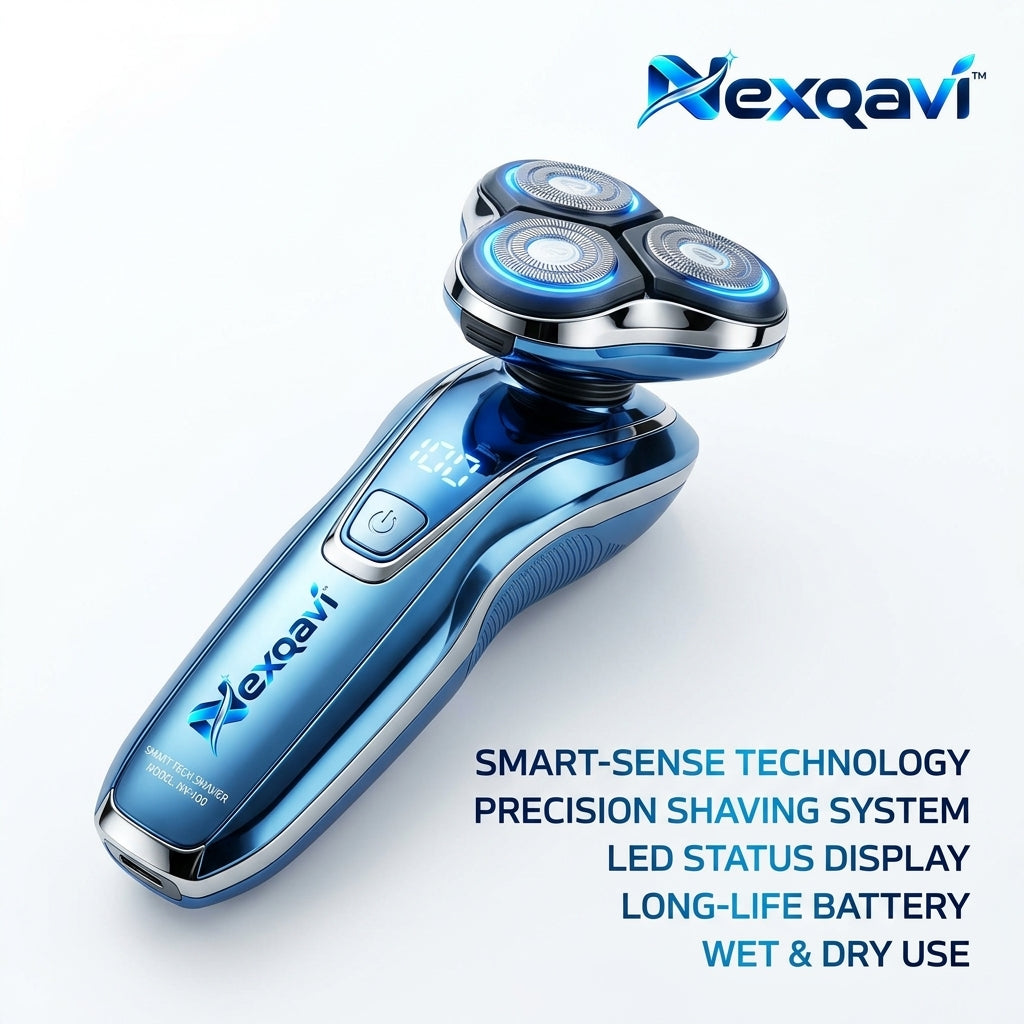 Nexqavi™ Electric Rotary Shaver for Men, Smart-Sense Wet & Dry Cordless Razor with 3D Precision Floating Heads, Smart LED Status Display, Long-Life Battery, Waterproof Electric Beard Shaver